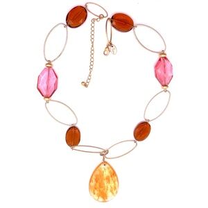 Vintage LIA SOPHIA Gold Tone Beaded Pendant Necklace 21” With 3” Extender